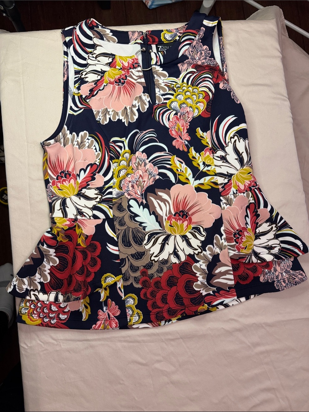 Girls Navy Floral Peplum Dress with Pink & Yellow Blooms